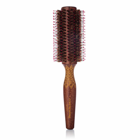 BoarProBrush | Cepillo Redondo de 1.25 Pulgadas Activado por Calor | Cerdas de Jabalí + Nailon | Madera Marrón